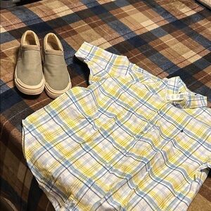 Tommy Bahama Blue and Yellow Plaid Casual Button Down Shirt